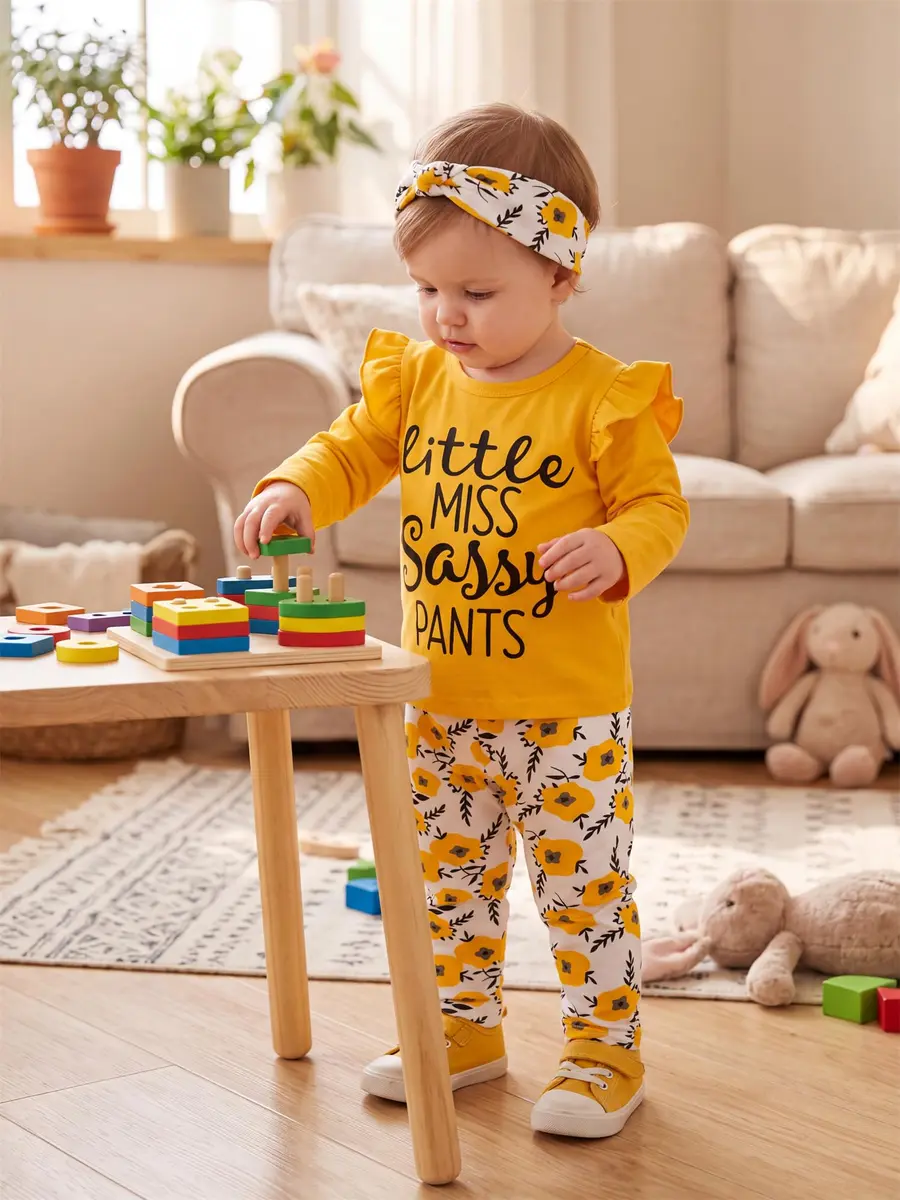 KuKitty Toddler Girl Clothes Letter Tops Floral Pants Outfit Set | Soft Cotton Blend, 12-18 Months, Bright Colors, Perfect for Playdates & Photos - view 8