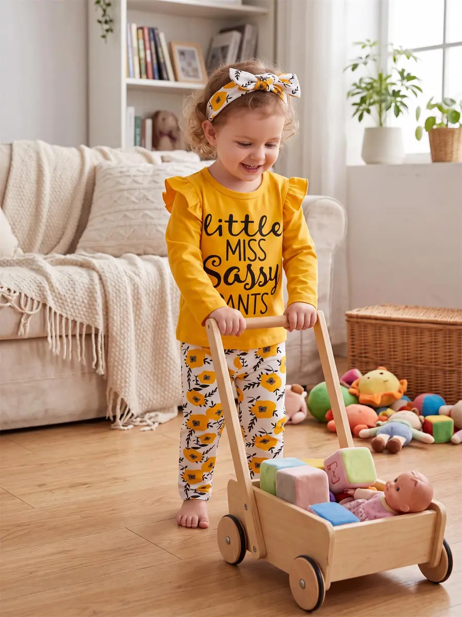 KuKitty Toddler Girl Clothes Letter Tops Floral Pants Outfit Set | Soft Cotton Blend, 12-18 Months, Bright Colors, Perfect for Playdates & Photos - view 2