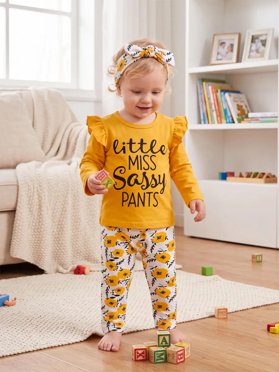 KuKitty Toddler Girl Clothes Letter Tops Floral Pants Outfit Set | Soft Cotton Blend, 12-18 Months, Bright Colors, Perfect for Playdates & Photos - view 4