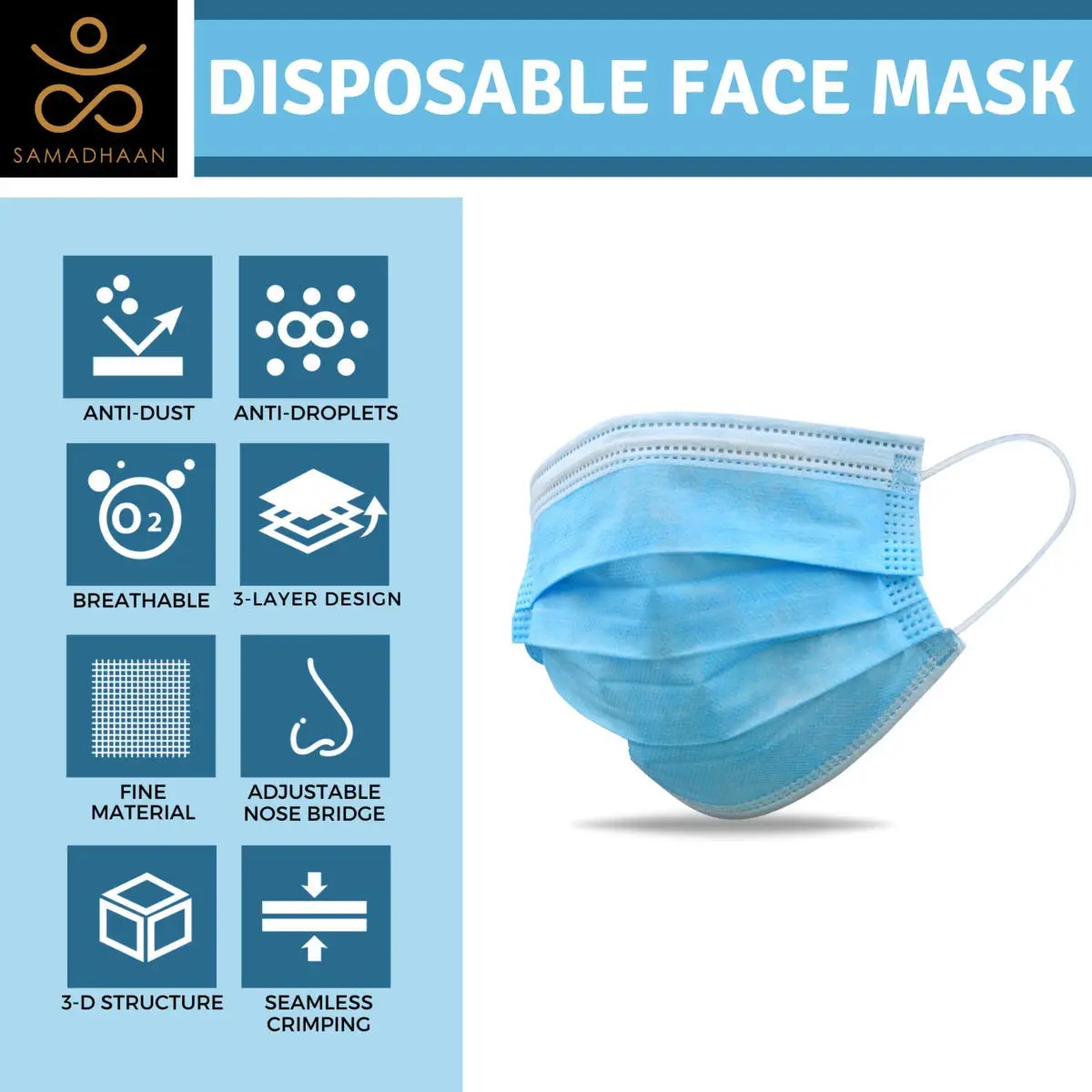 Samadhaan Disposable Face Mask | Pack of 10,000 | 3-Ply Breathable Mask with Adjustable Earloop for Safety & Comfort - view 3
