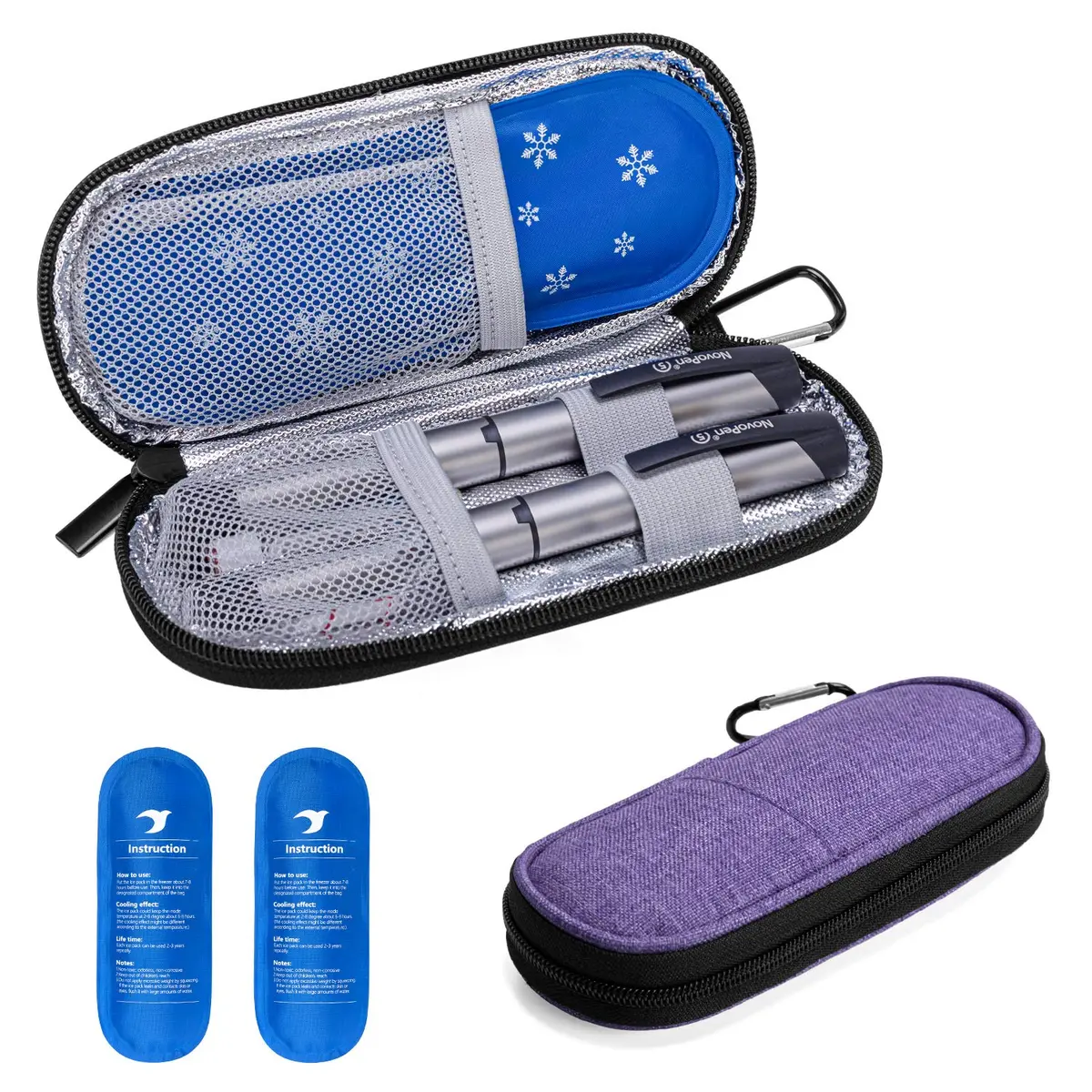 Yarwo Insulin Cooler Travel Case with 2 Ice Packs | Purple, 7.4 x 3.1 x 1.1 inches - main product image