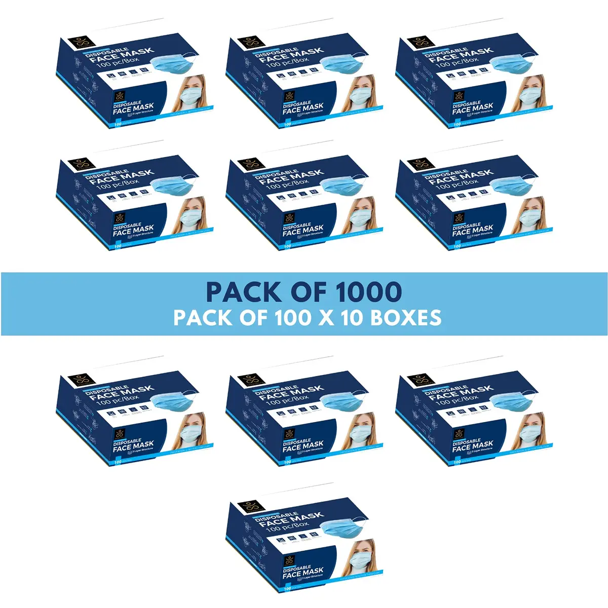 Samadhaan Disposable Face Mask 1000 Pack | 3 Ply Breathable Non Woven Safety Mask with Adjustable Ear Loops - view 2