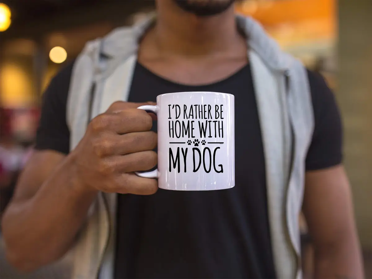 Veracco I'd Rather Be Home With My Dog Ceramic Coffee Mug 11oz | Unique Dog Lover Gift - view 5