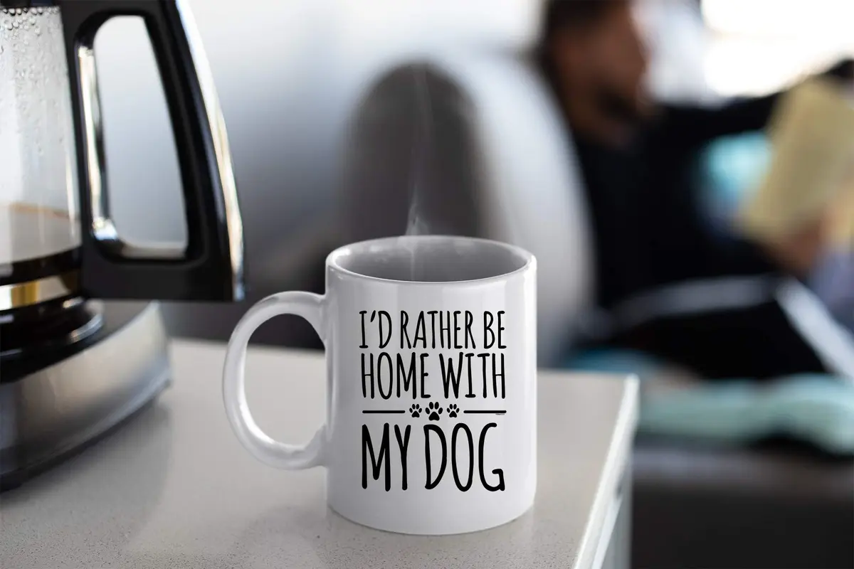 Veracco I'd Rather Be Home With My Dog Ceramic Coffee Mug 11oz | Unique Dog Lover Gift - view 4