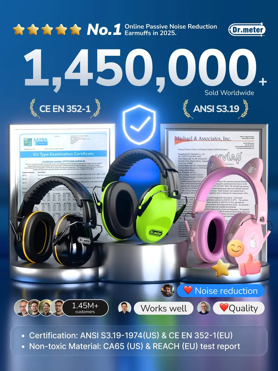 Dr.meter FM-1B Noise Cancelling Earmuffs for Adults & Kids | 31dB SNR (26dB NRR) Noise Reduction - view 6