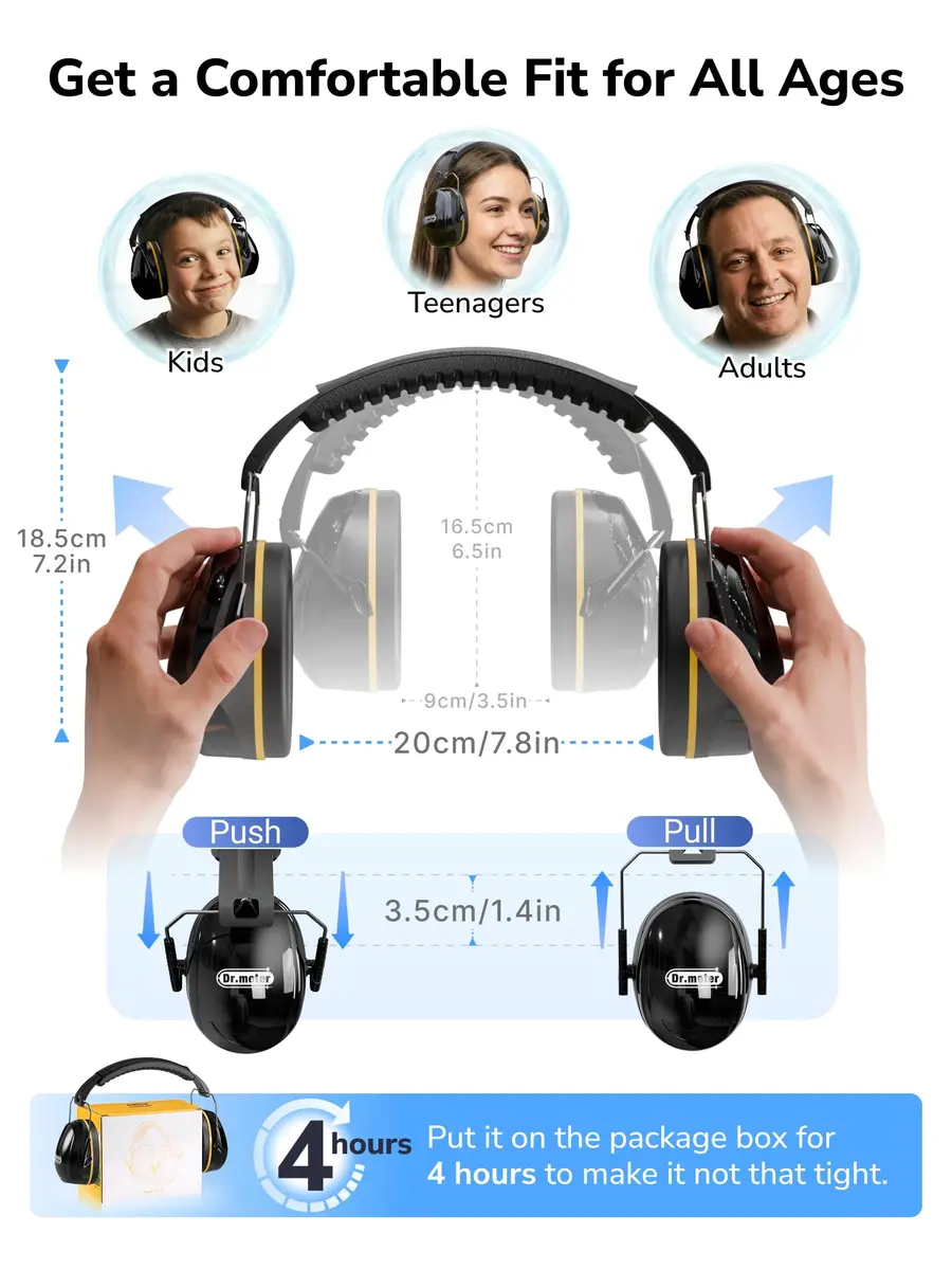 Dr.meter FM-1B Noise Cancelling Earmuffs for Adults & Kids | 31dB SNR (26dB NRR) Noise Reduction - view 9
