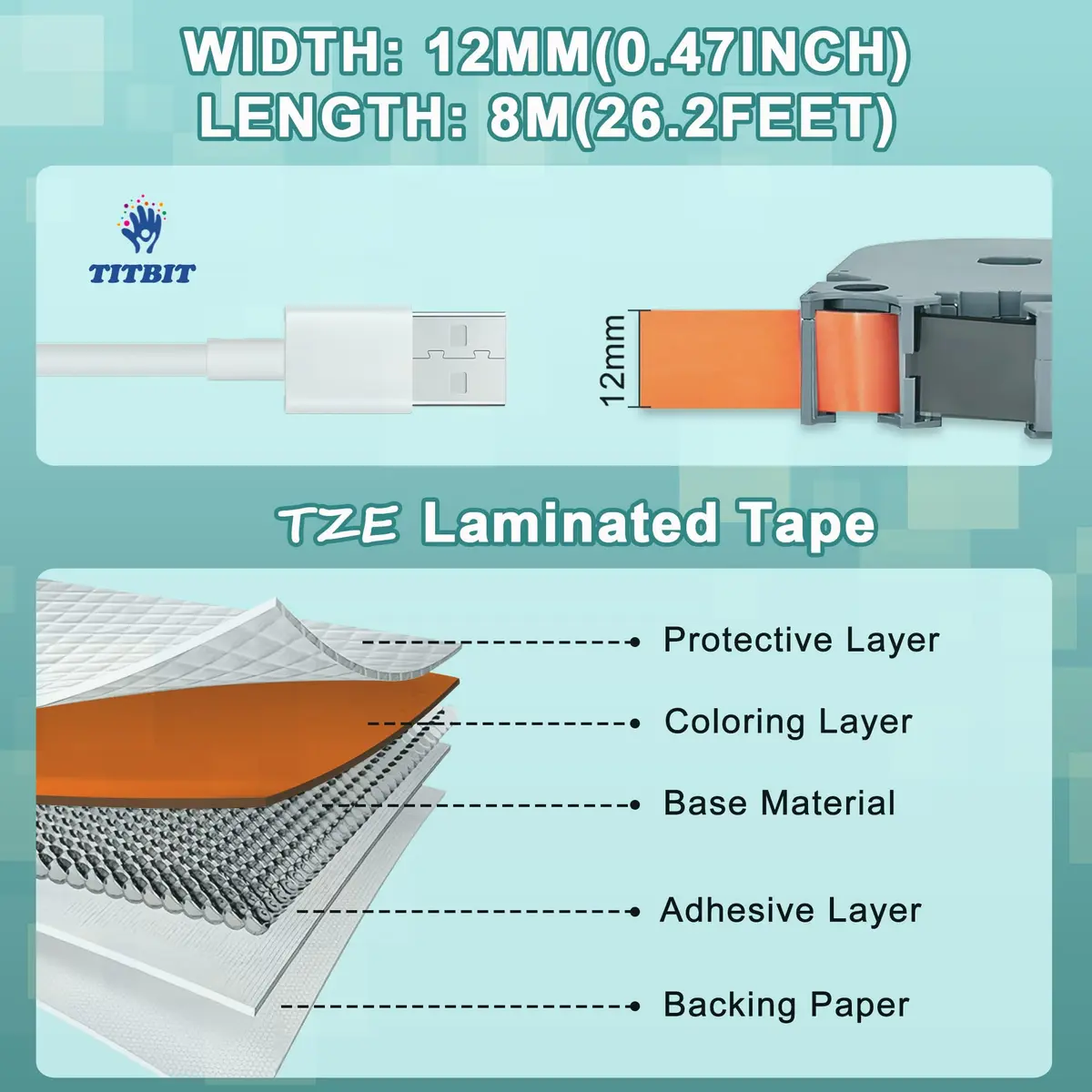 TITBIT Compatible TZe Tape with Brother Orange P Touch Label Maker 12mm Laminated | Black on Fluoresent Orange, 2-Pack - view 2