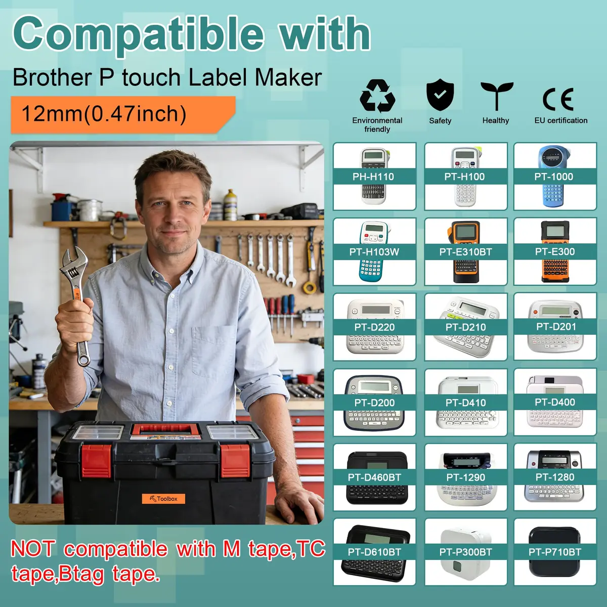 TITBIT Compatible TZe Tape with Brother Orange P Touch Label Maker 12mm Laminated | Black on Fluoresent Orange, 2-Pack - view 3