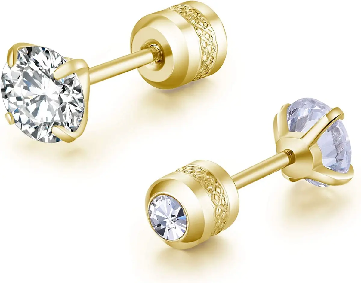 Comelyjewel Hypoallergenic Double Round Cubic Zirconia Stud Earrings Set 6mm (0.24 inches) | 5 Pairs Stainless Steel Pierced Earrings for Men & Women - view 2