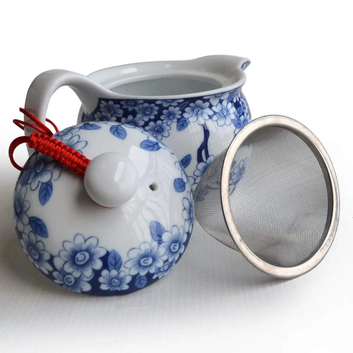 vv8oo Small Teapot 12oz Blue & White Porcelain Tea Pot with Infuser | Elegant Chinese Design for Single-Serve Tea - view 6