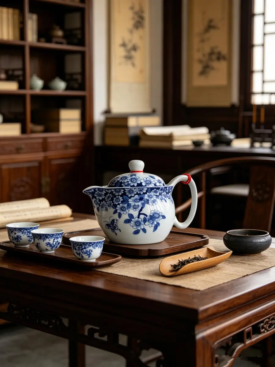 vv8oo Small Teapot 12oz Blue & White Porcelain Tea Pot with Infuser | Elegant Chinese Design for Single-Serve Tea - view 2