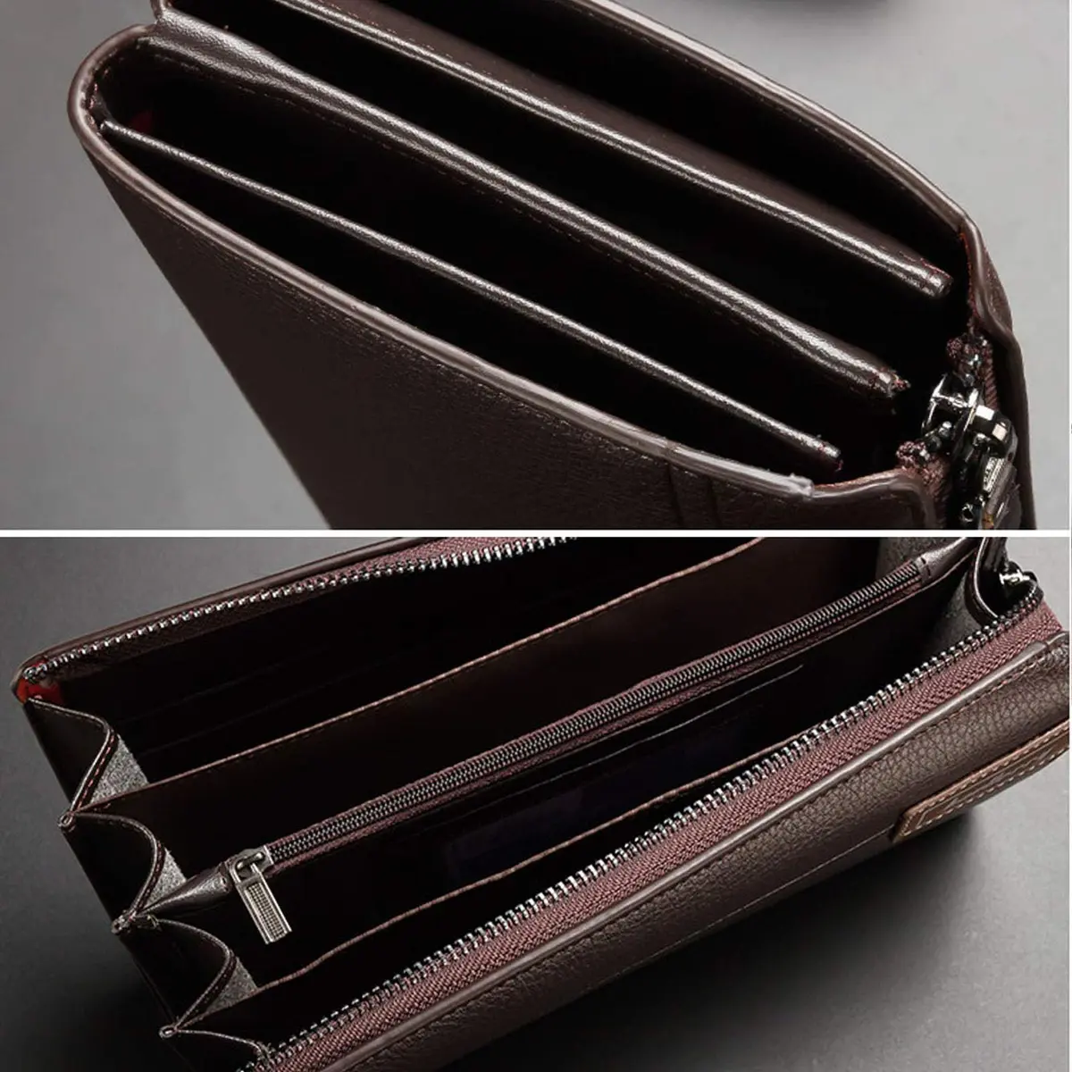 Valentoria Men's Long Leather Clutch Wallet Purse with Zipper 21cm (8.27") | Business Hand Bag for Phone, Cards & Cash - view 6