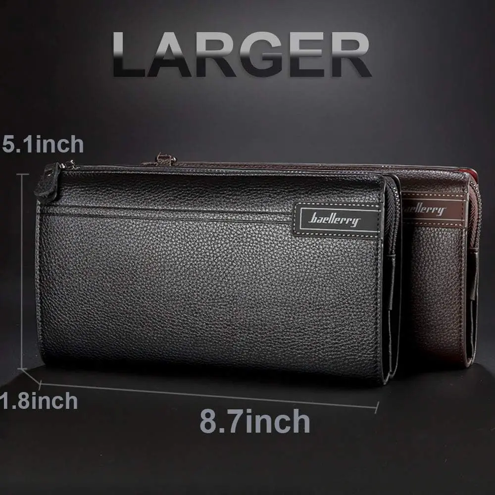 Valentoria Men's Long Leather Clutch Wallet Purse with Zipper 21cm (8.27") | Business Hand Bag for Phone, Cards & Cash - view 3