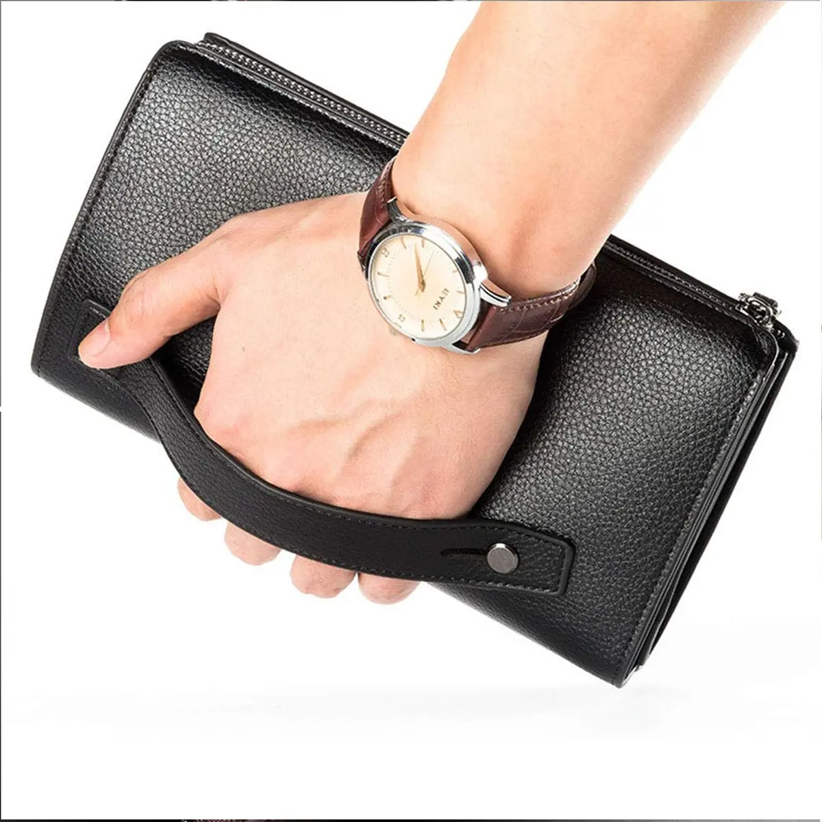 Valentoria Men's Long Leather Clutch Wallet Purse with Zipper 21cm (8.27") | Business Hand Bag for Phone, Cards & Cash - view 4