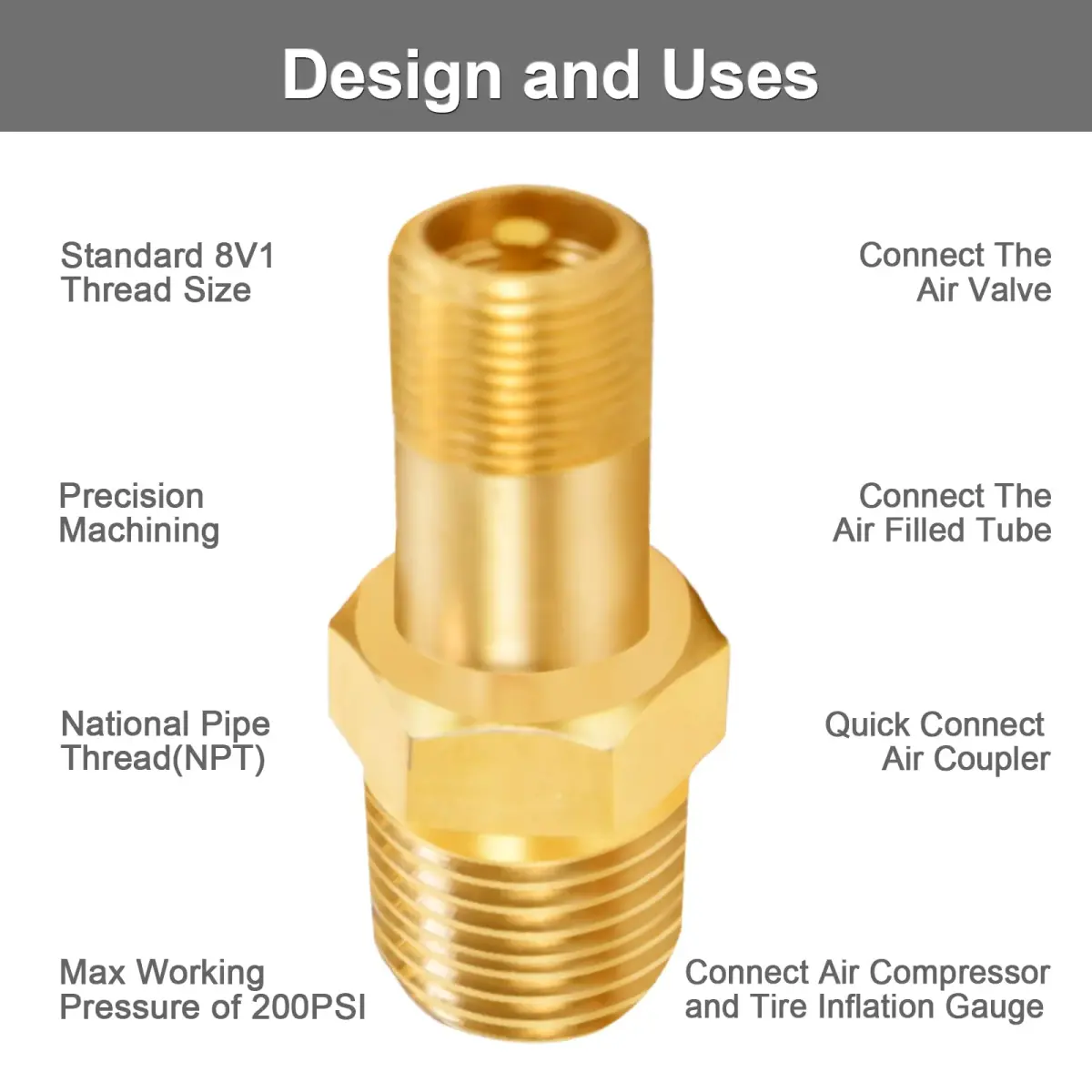 GODESON 1/8" NPT Brass Schrader Tank Valve 4-Pack | Anti-Corrosion, 200 PSI Max Working Pressure - view 5