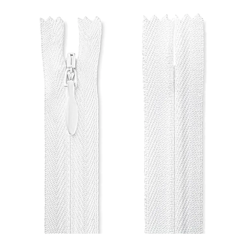 Lakesstory Invisible Nylon Zipper 5 inch (12.7 cm) | Smooth White Zip for Sewing & Crafts - main product image