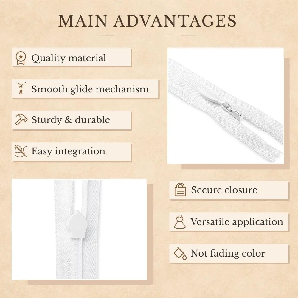 Lakesstory Invisible Nylon Zipper 5 inch (12.7 cm) | Smooth White Zip for Sewing & Crafts - view 9