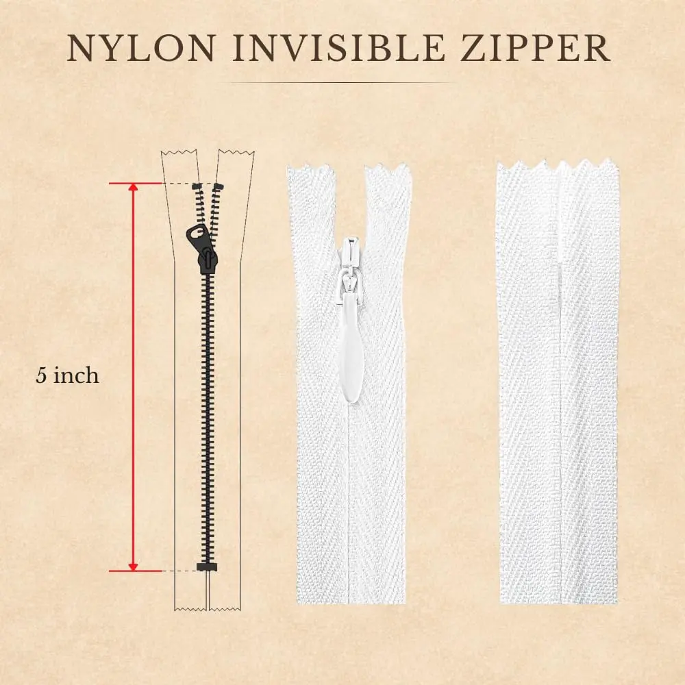 Lakesstory Invisible Nylon Zipper 5 inch (12.7 cm) | Smooth White Zip for Sewing & Crafts - view 2