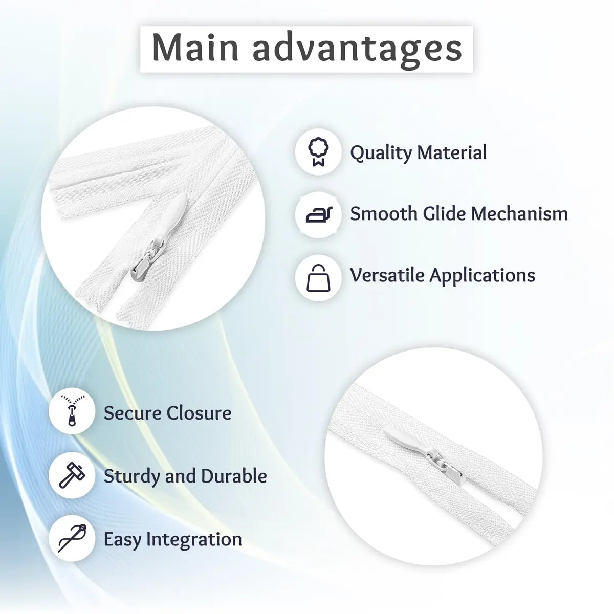 Lakesstory Invisible White Zipper for Sewing 18" (45.7 cm) | Smooth Nylon Craft Zipper - view 13