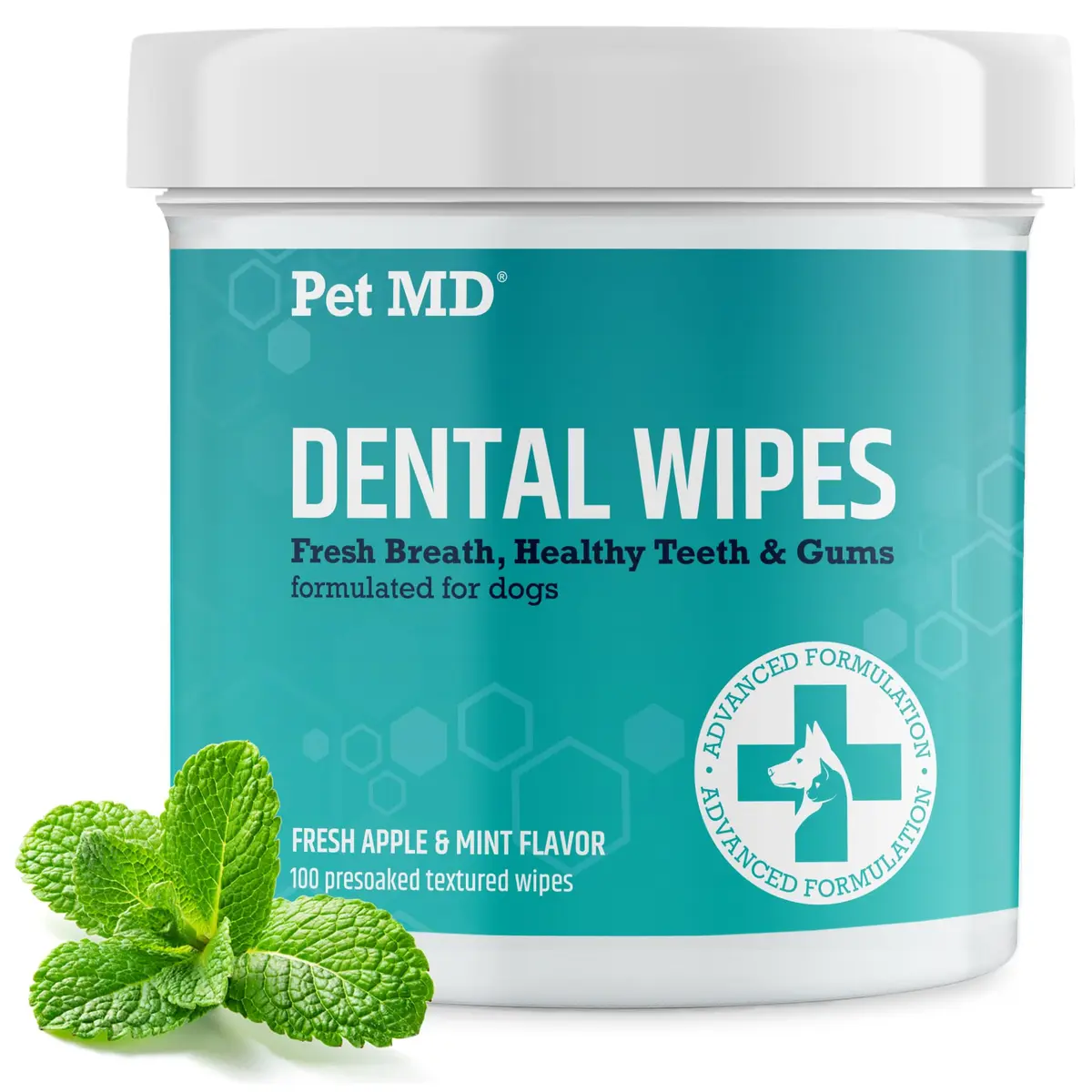 Pet MD Dental Wipes for Dogs Teeth - Fresh Apple & Mint Flavor - 100ct | Easy Dental Care for Dogs in India - main product image