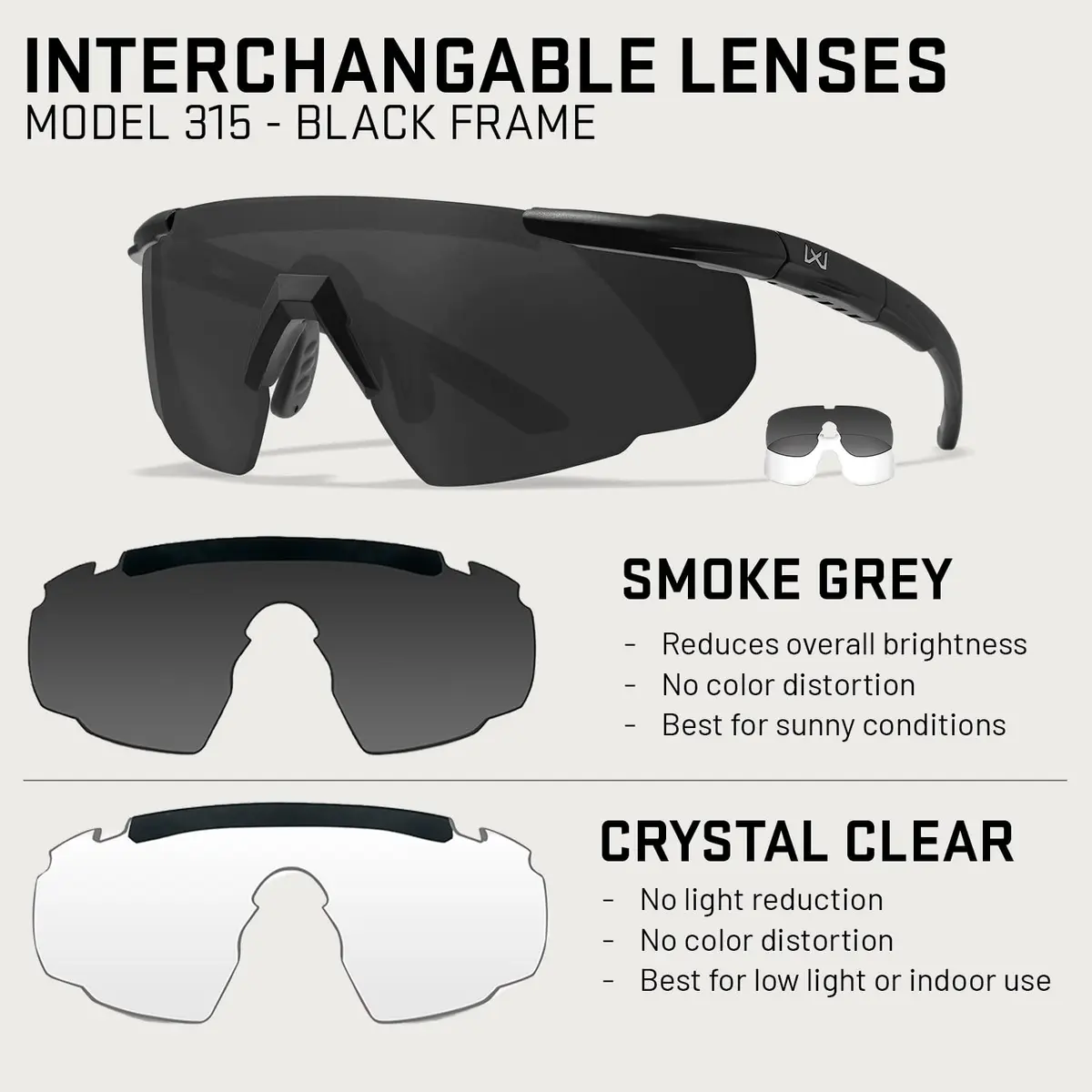 Wiley X Saber Advanced Tactical Safety Glasses | MIL-PRF-32432, ANSI Z87.1+ Impact, UV Shield, Interchangeable Lenses - view 8