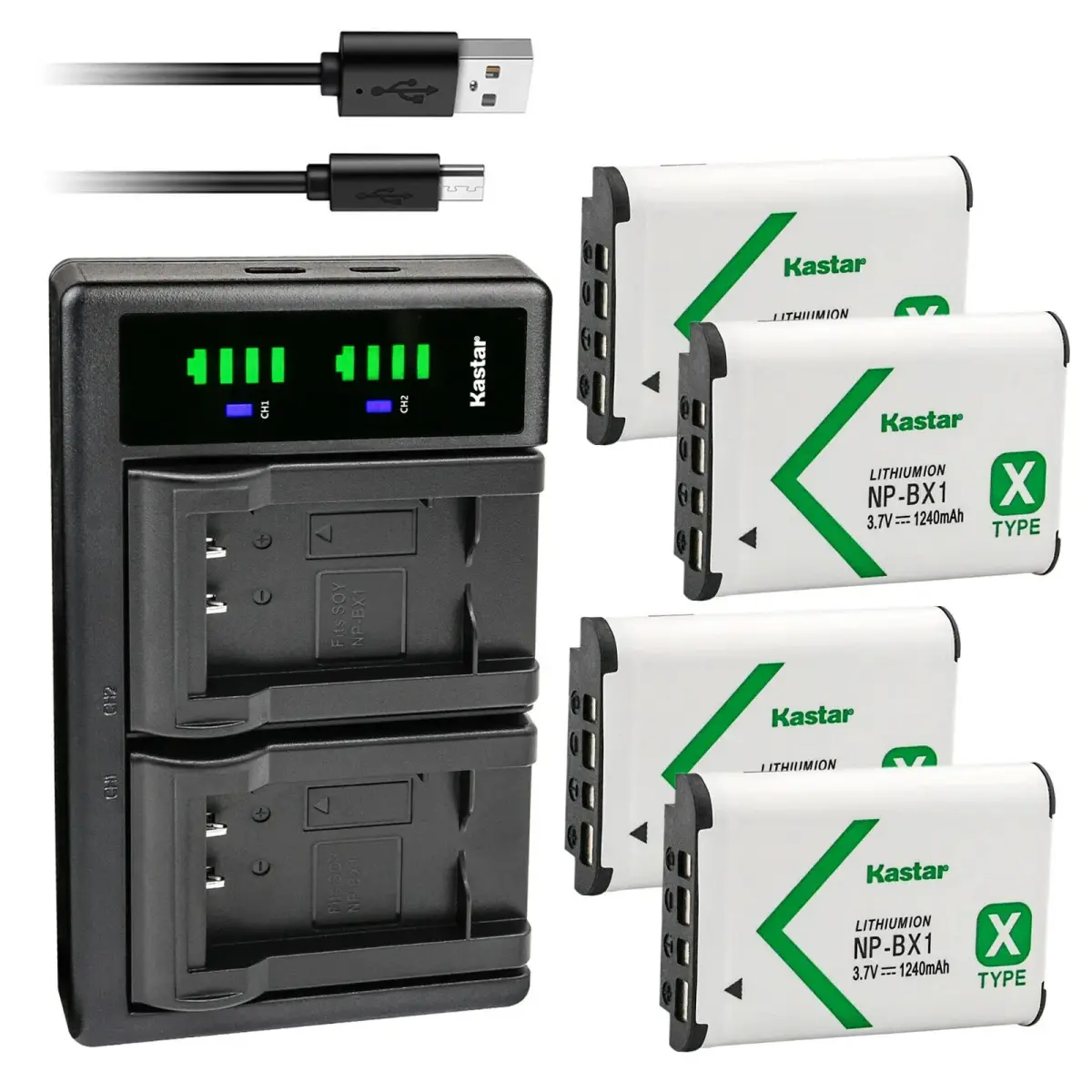 Kastar 4-Pack NP-BX1 Batteries & LTD2 USB Charger | 1240mAh 3.7V Lithium-Ion for Sony Cameras - main product image