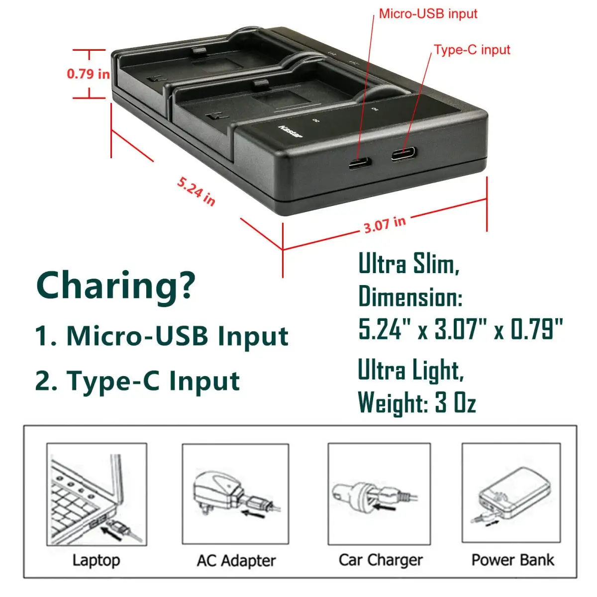Kastar 3-Pack NP-BX1 Batteries & LTD2 USB Charger for Sony Cameras 1240mAh (3.7V) | Dual Charging, Micro-USB & Type-C Input - view 4