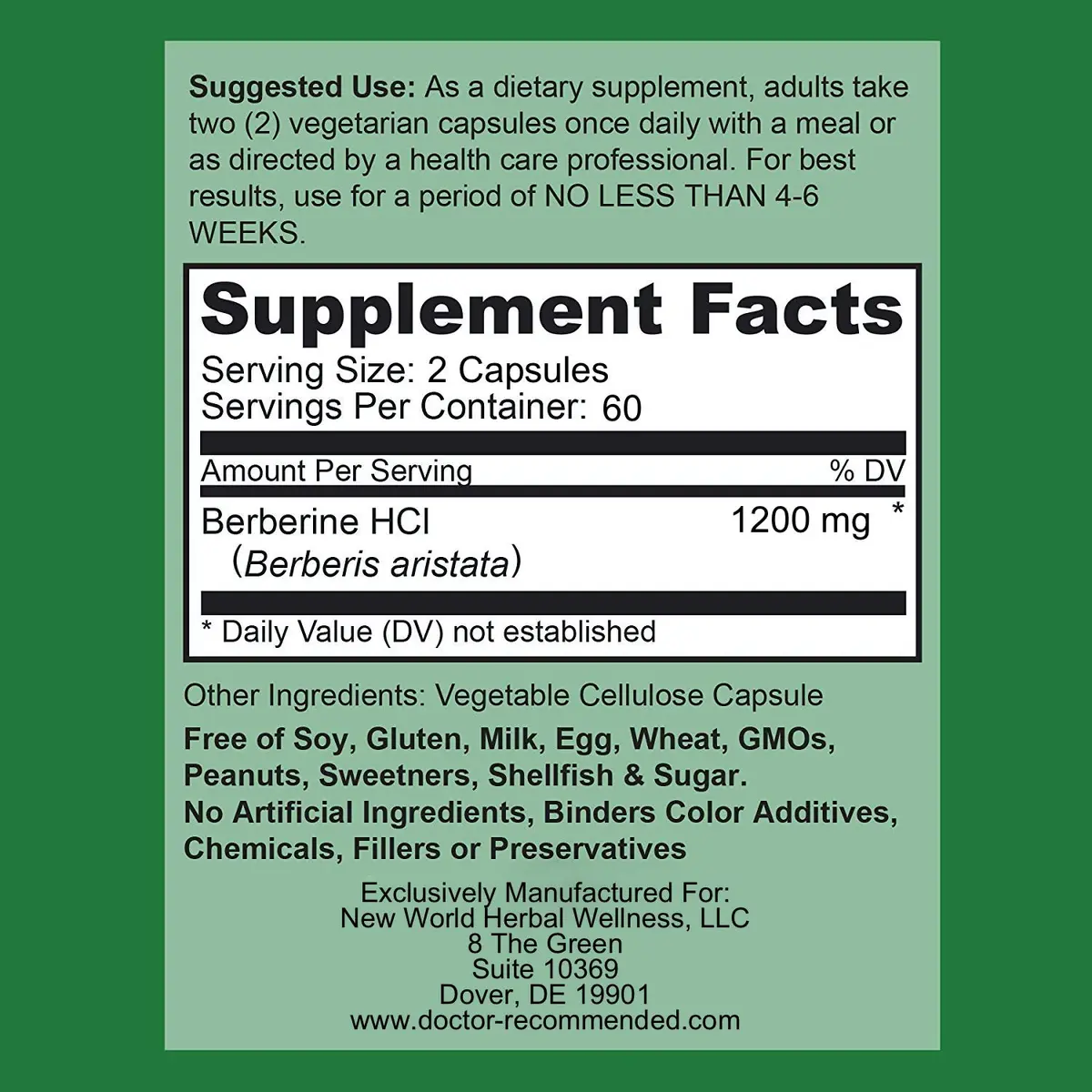DOCTOR RECOMMENDED SUPPLEMENTS Berberine Plus 1200mg | 120 Veggie Capsules for Healthy System - view 2