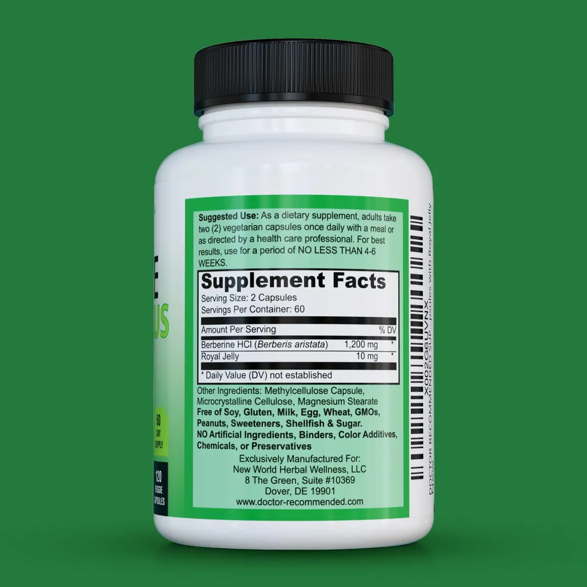 DOCTOR RECOMMENDED SUPPLEMENTS Berberine Plus 1200mg | 120 Veggie Capsules for Adults - view 2