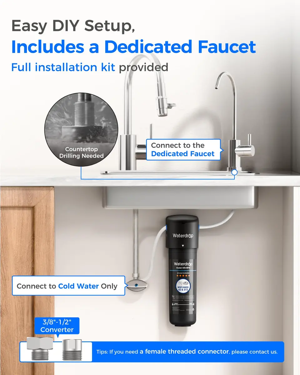 Waterdrop 10UB Under Sink Water Filter System with Dedicated Faucet, 11000 Gallons (30,000 Liters) | Reduces PFAS, Lead, Chlorine - view 6