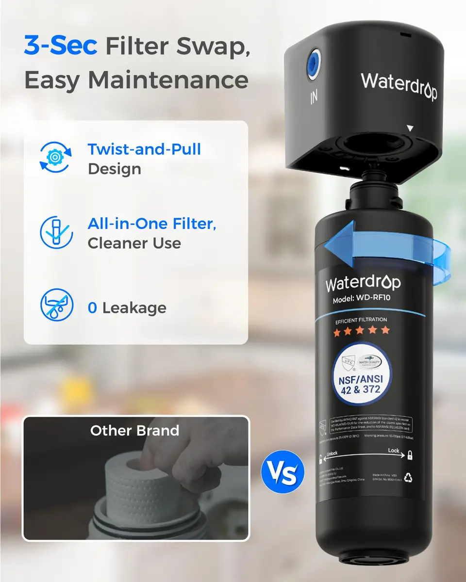 Waterdrop 10UB Under Sink Water Filter System with Dedicated Faucet, 11000 Gallons (30,000 Liters) | Reduces PFAS, Lead, Chlorine - view 8