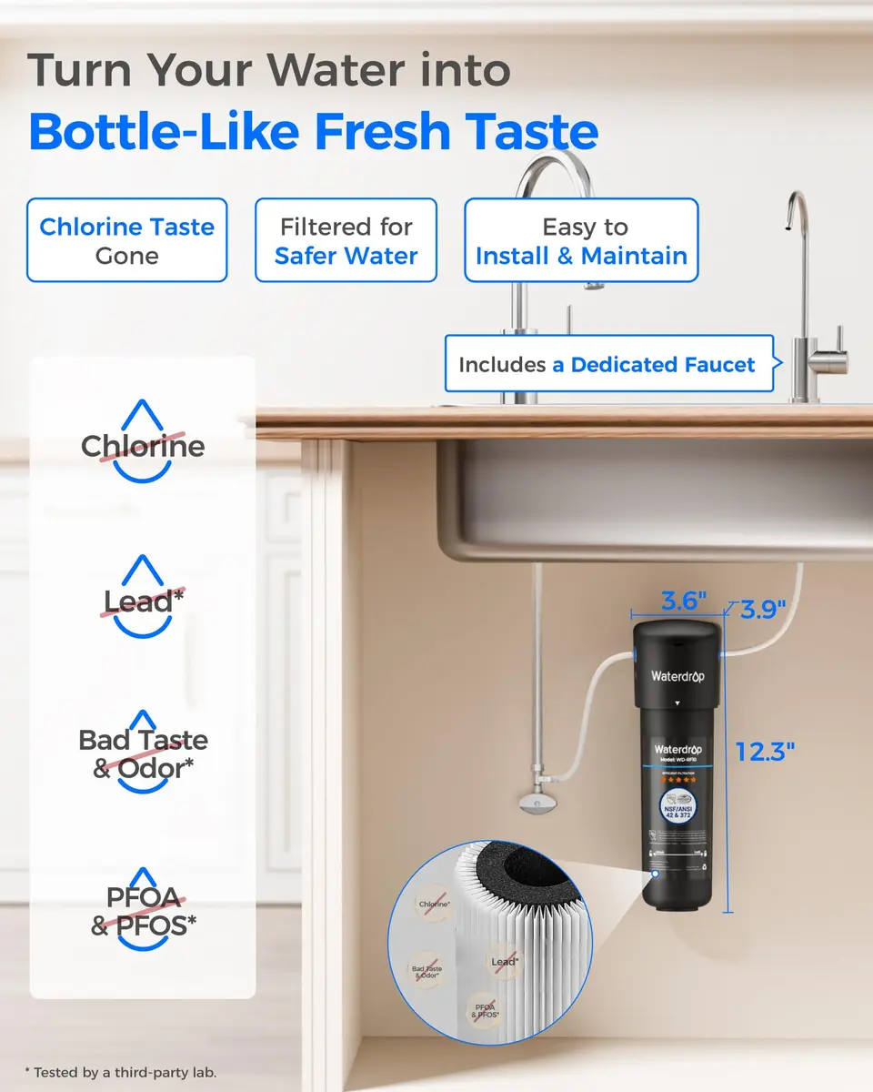 Waterdrop 10UB Under Sink Water Filter System with Dedicated Faucet, 11000 Gallons (30,000 Liters) | Reduces PFAS, Lead, Chlorine - view 2
