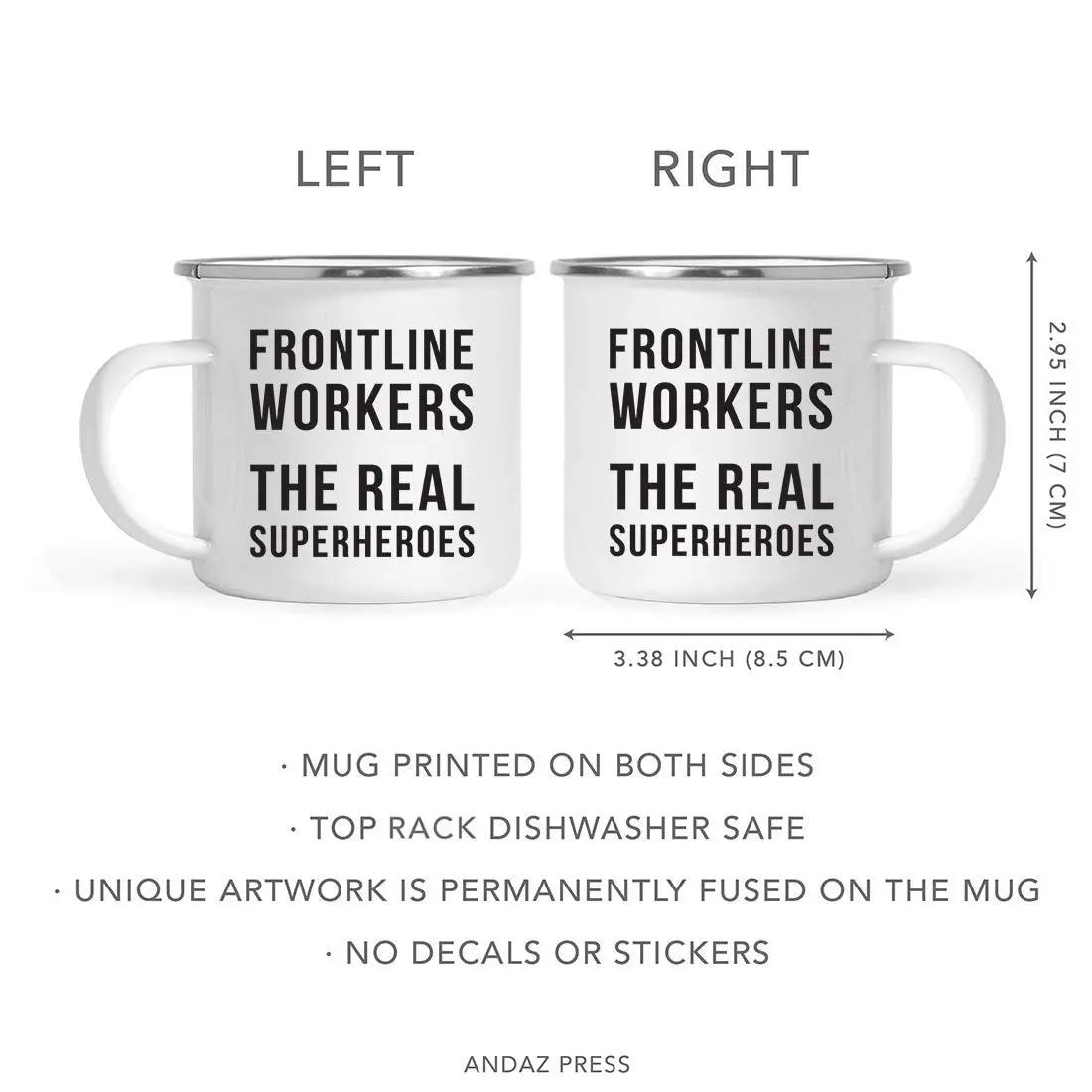 Andaz Press Funny Self Isolation Social Distancing 11oz. Stainless Steel Campfire Coffee Mug Gift, Frontline Workers The Real Superheroes - view 5