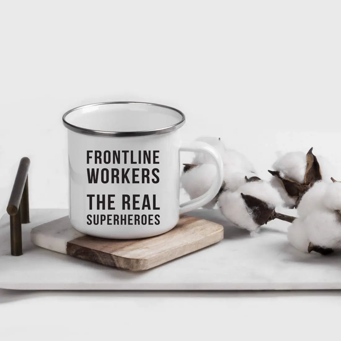 Andaz Press Funny Self Isolation Social Distancing 11oz. Stainless Steel Campfire Coffee Mug Gift, Frontline Workers The Real Superheroes - view 2