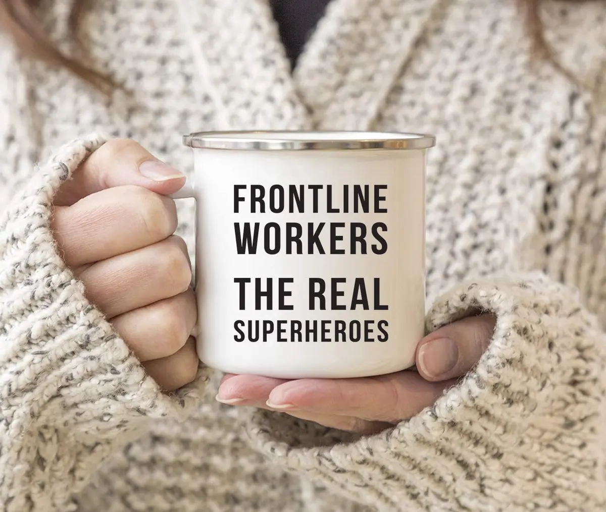 Andaz Press Funny Self Isolation Social Distancing 11oz. Stainless Steel Campfire Coffee Mug Gift, Frontline Workers The Real Superheroes - view 3