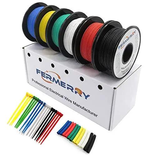 Fermerry 14 AWG Stranded Silicone Wire - 5FT Spool, 6 Colors Included - main product image