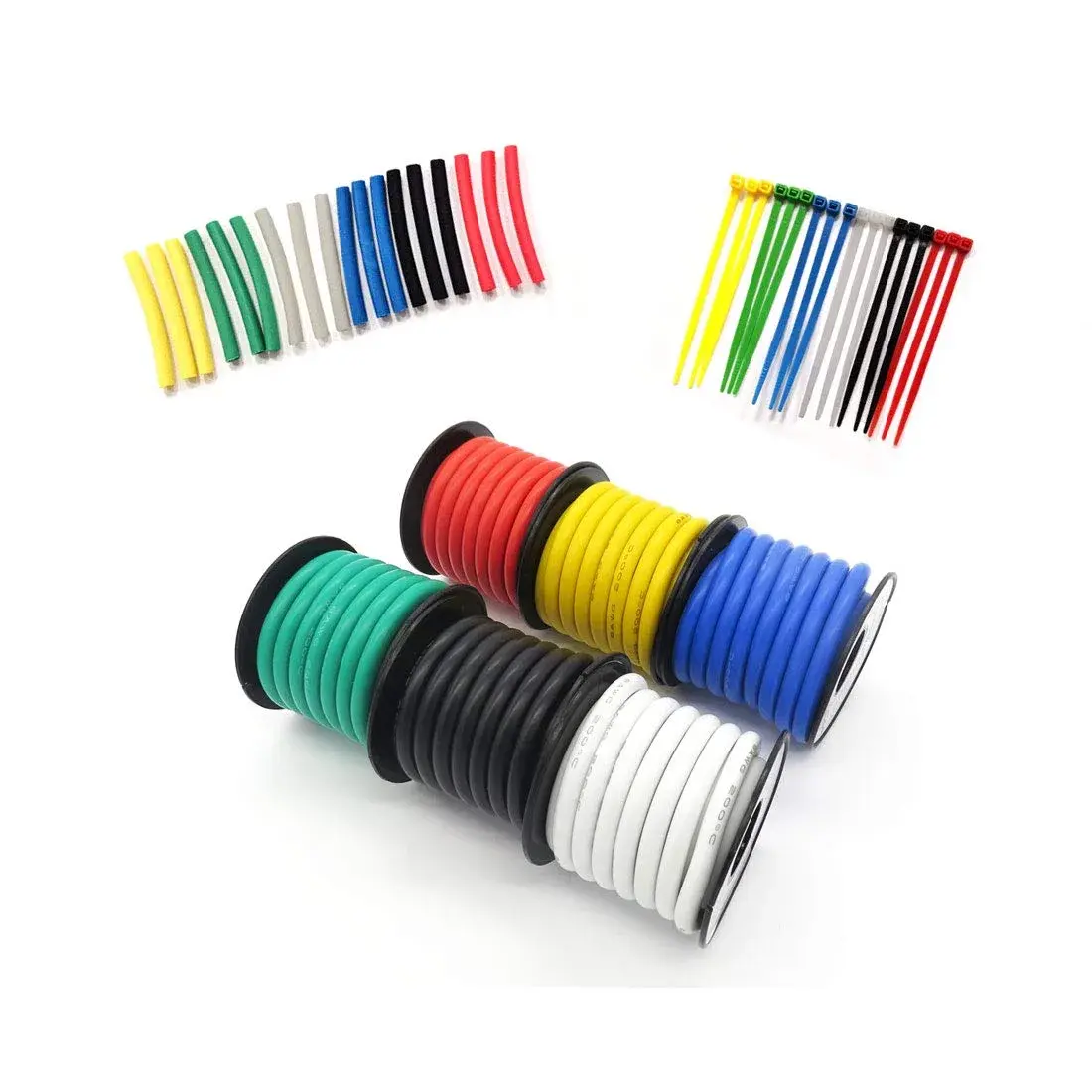 Fermerry 12 AWG Stranded Silicone Wire Spool 25ft Each 6 Colors | 600V, 51A Rated Electrical Wire - main product image