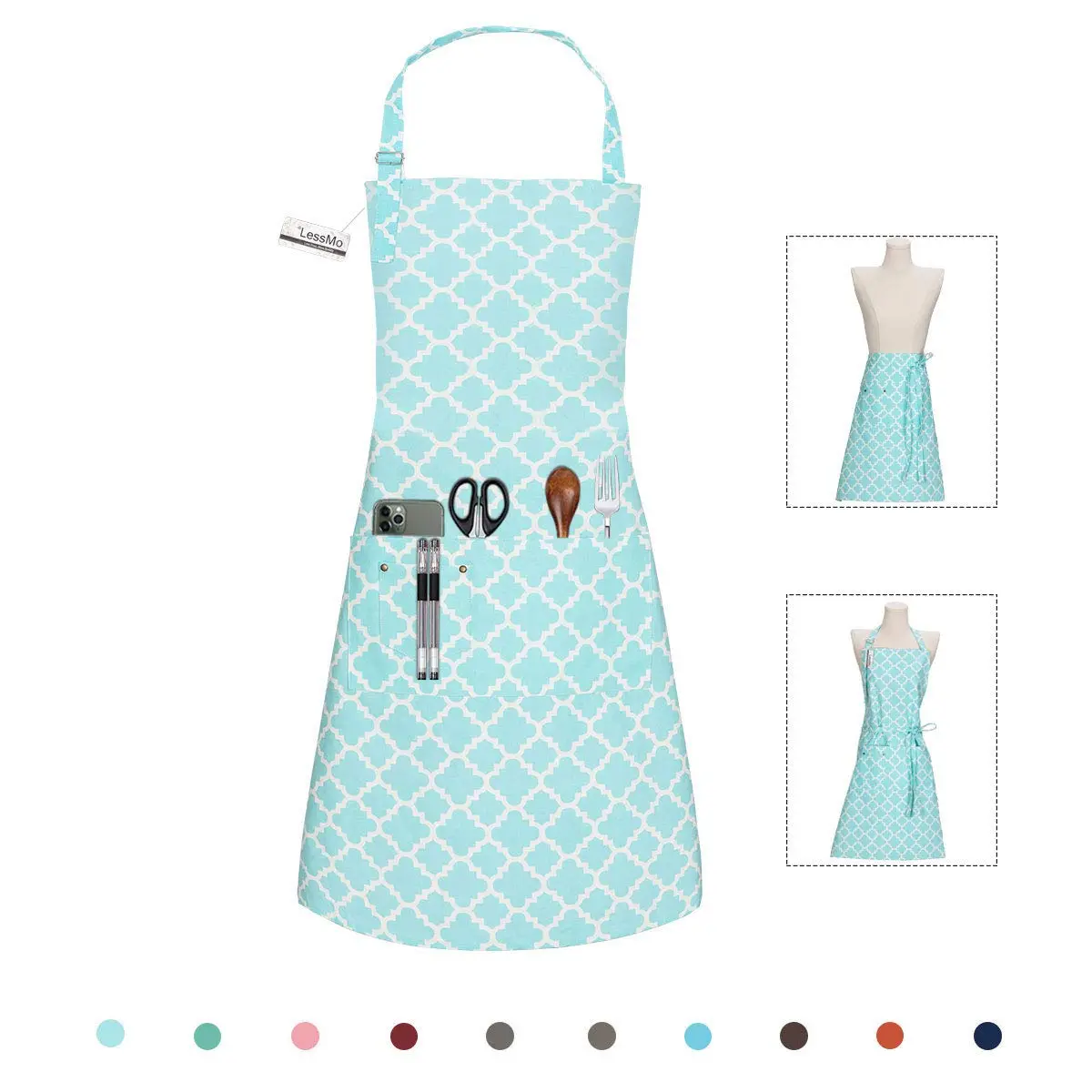 LessMo Kitchen Apron 65 x 85 cm | Adjustable Cotton Chef Apron for Kitchen & BBQ (Light Green) - main product image
