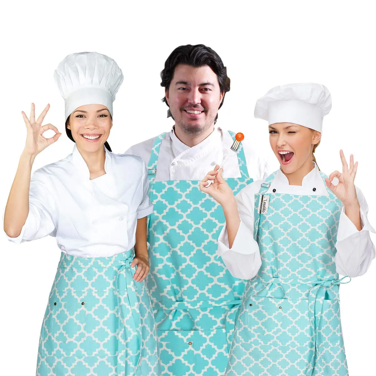 LessMo Kitchen Apron 65 x 85 cm | Adjustable Cotton Chef Apron for Kitchen & BBQ (Light Green) - view 5