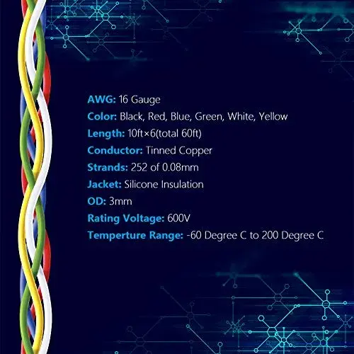 Fermerry 16 AWG Stranded Silicone Wire - 10FT Spool, 6 Colors, 600V, 200°C - view 2
