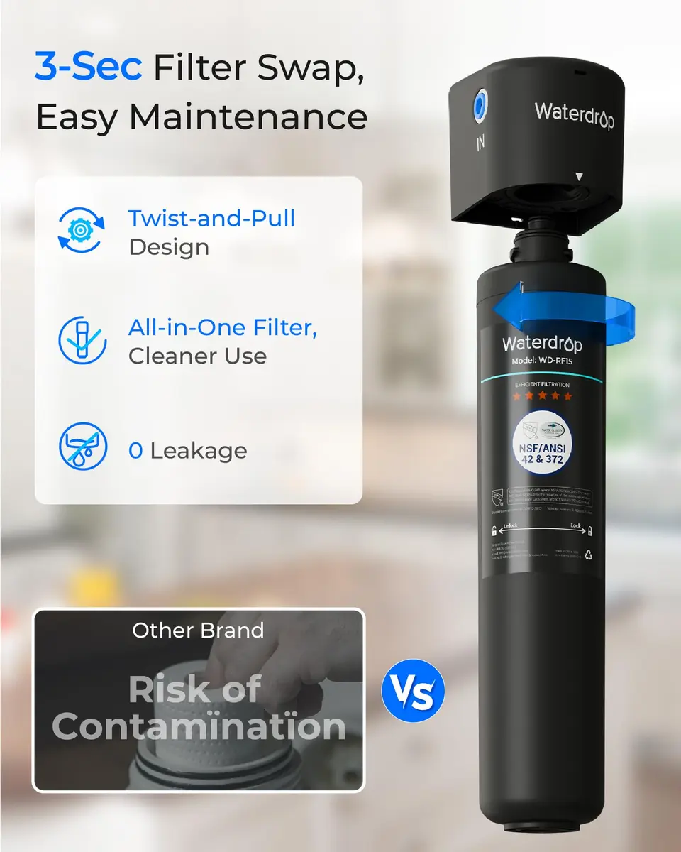 Waterdrop 15UB Under Sink Water Filter System with Dedicated Faucet, 19000 Gallons (730 Days) | Reduces PFAS, Lead, Chlorine - view 9