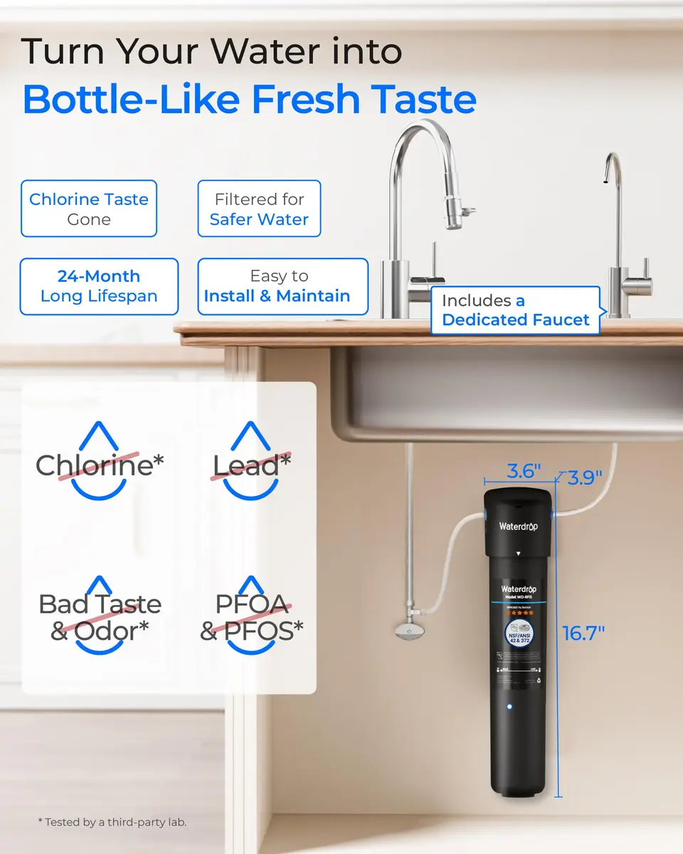 Waterdrop 15UB Under Sink Water Filter System with Dedicated Faucet, 19000 Gallons (730 Days) | Reduces PFAS, Lead, Chlorine - view 2