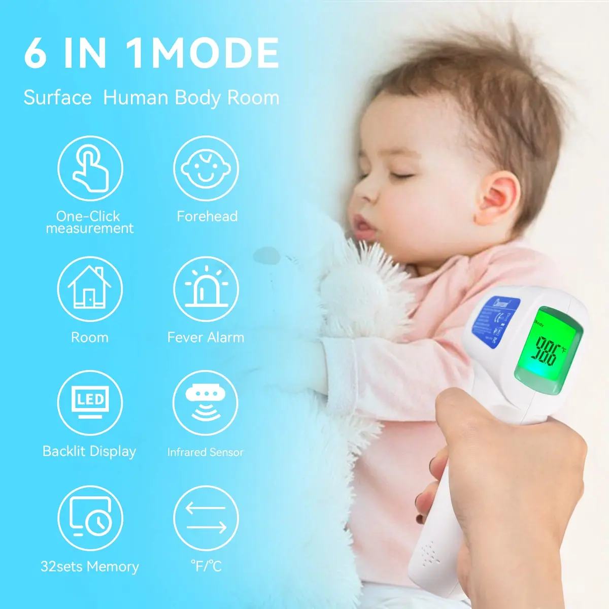 Berrcom Digital Infrared Forehead Thermometer 3 in 1 | Non Contact Fever Check for Kids & Adults - view 4