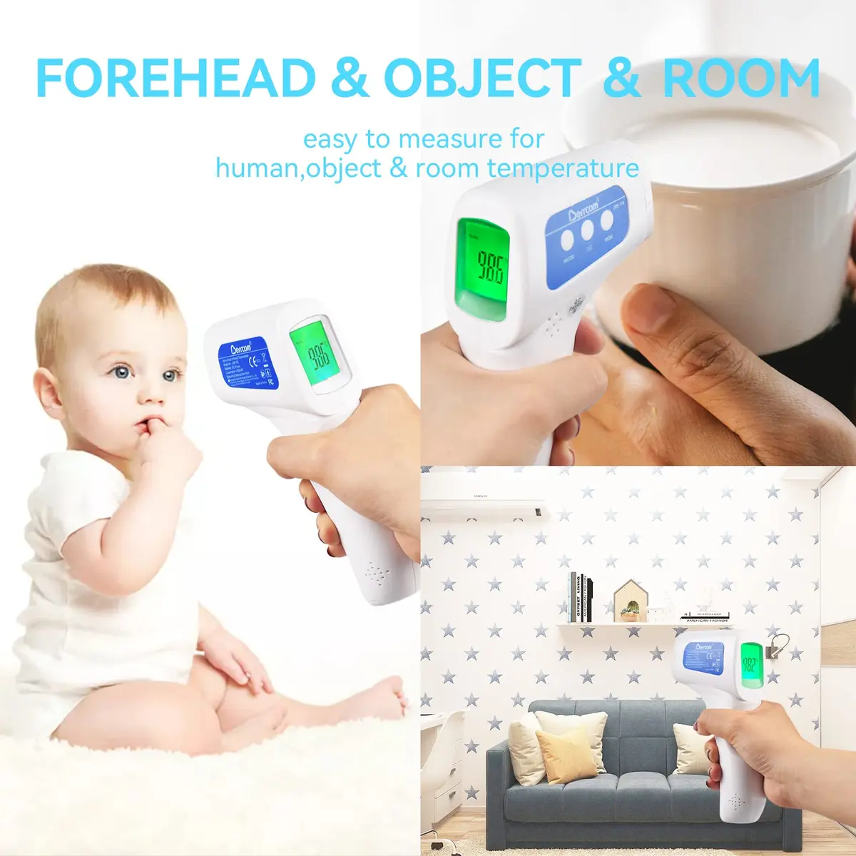 Berrcom Digital Infrared Forehead Thermometer 3 in 1 | Non Contact Fever Check for Kids & Adults - view 3