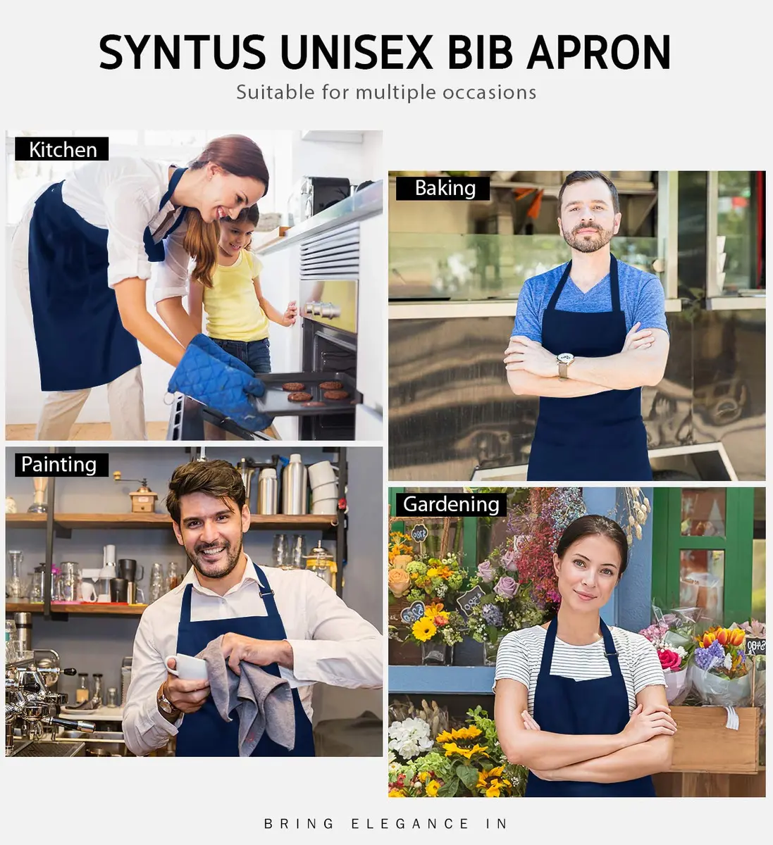 Syntus Nautical Blue Bib Apron 2-Pack | Adjustable, Water-Resistant, 2 Pockets - view 6
