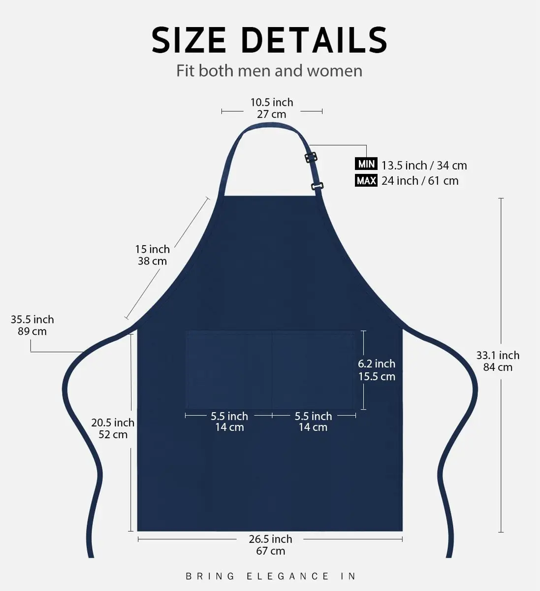 Syntus Nautical Blue Bib Apron 2-Pack | Adjustable, Water-Resistant, 2 Pockets - view 2