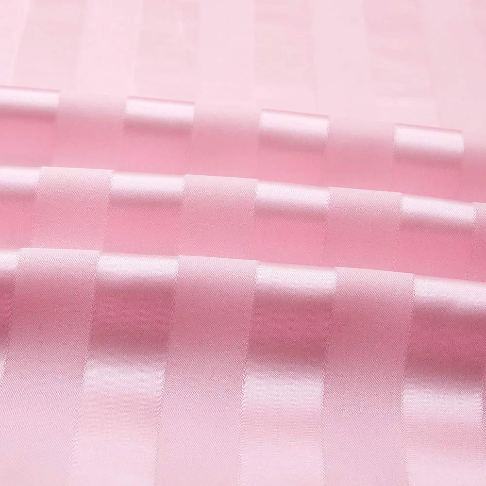 Lanest Housing Satin Sheets Queen Size Bed Sheet Set | Silky Soft, Cooling, 4-Piece Pink Striped - view 5