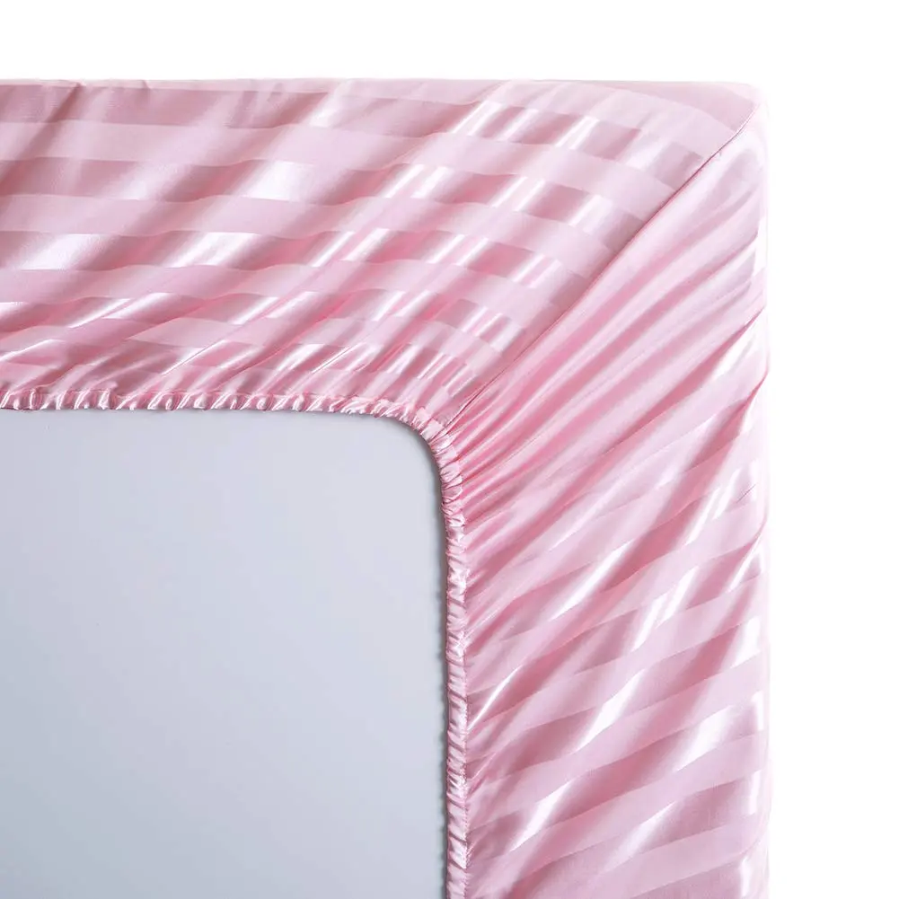 Lanest Housing Satin Sheets Queen Size Bed Sheet Set | Silky Soft, Cooling, 4-Piece Pink Striped - view 6