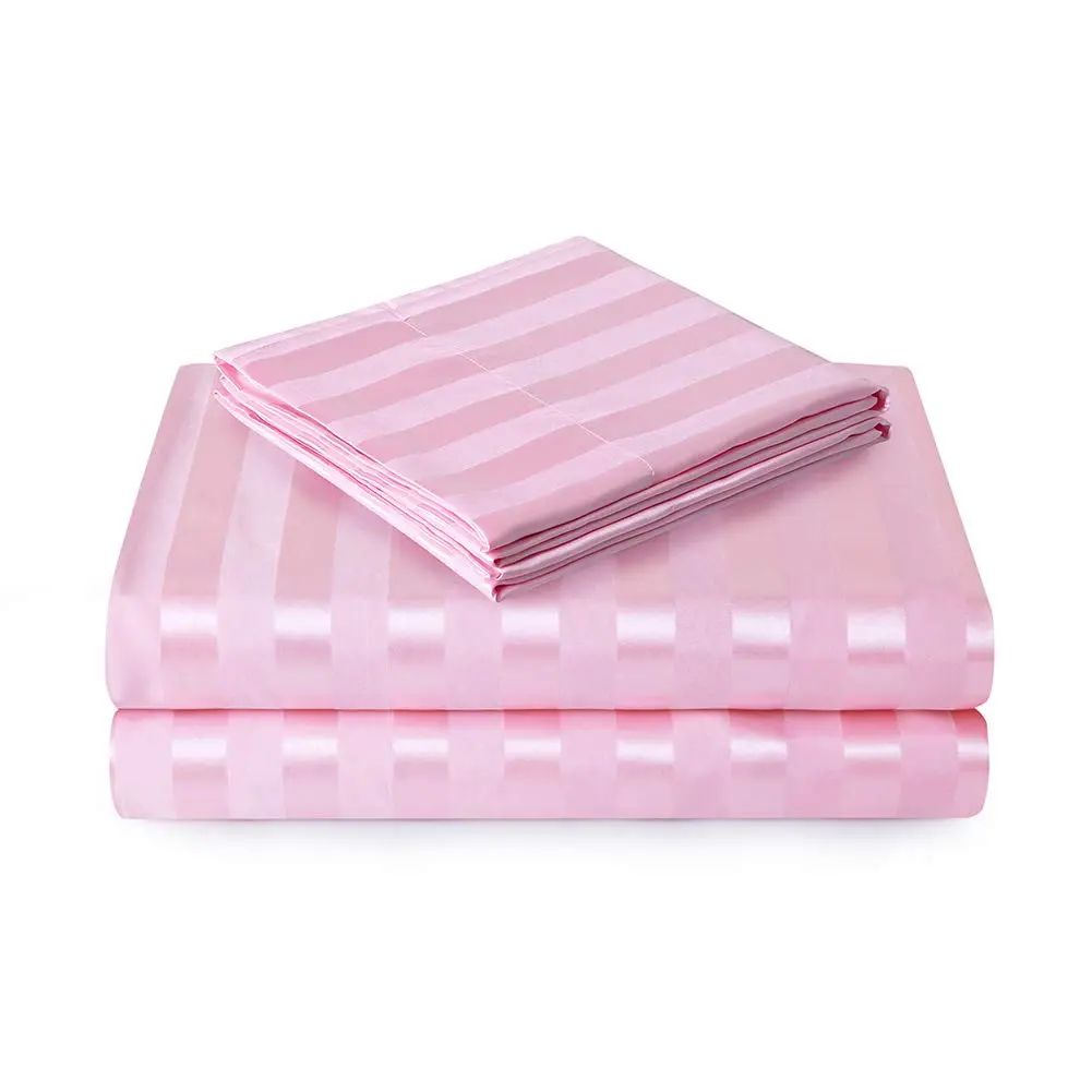 Lanest Housing Satin Sheets Queen Size Bed Sheet Set | Silky Soft, Cooling, 4-Piece Pink Striped - view 7