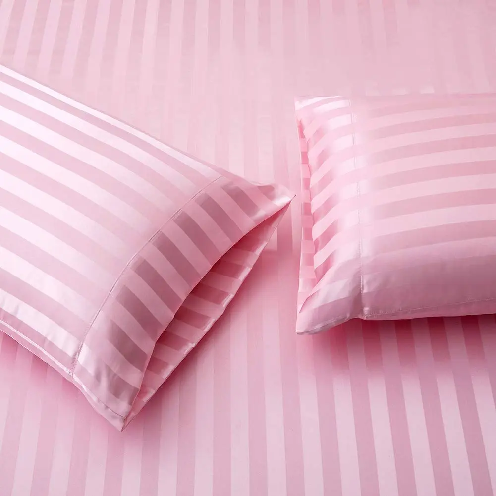 Lanest Housing Satin Sheets Queen Size Bed Sheet Set | Silky Soft, Cooling, 4-Piece Pink Striped - view 3